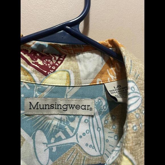 Munsingwear Shirt Mens Large‎ Tropical Print Button Down Short Sleeve Cocktail - Picture 3 of 5